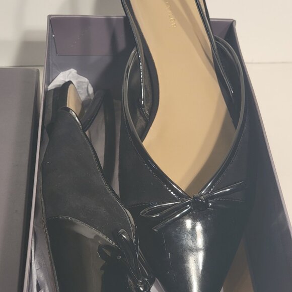 Ann Taylor Shoe Black Patent/Suede Pointed Toe Slingback Vanna - Picture 10 of 10